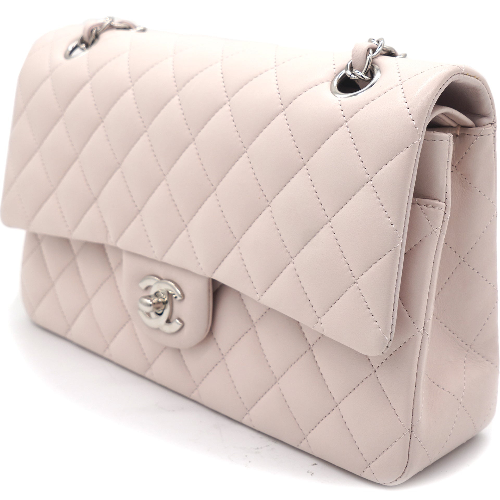 Pink Quilted Caviar Medium Classic Double Flap Bag Silver