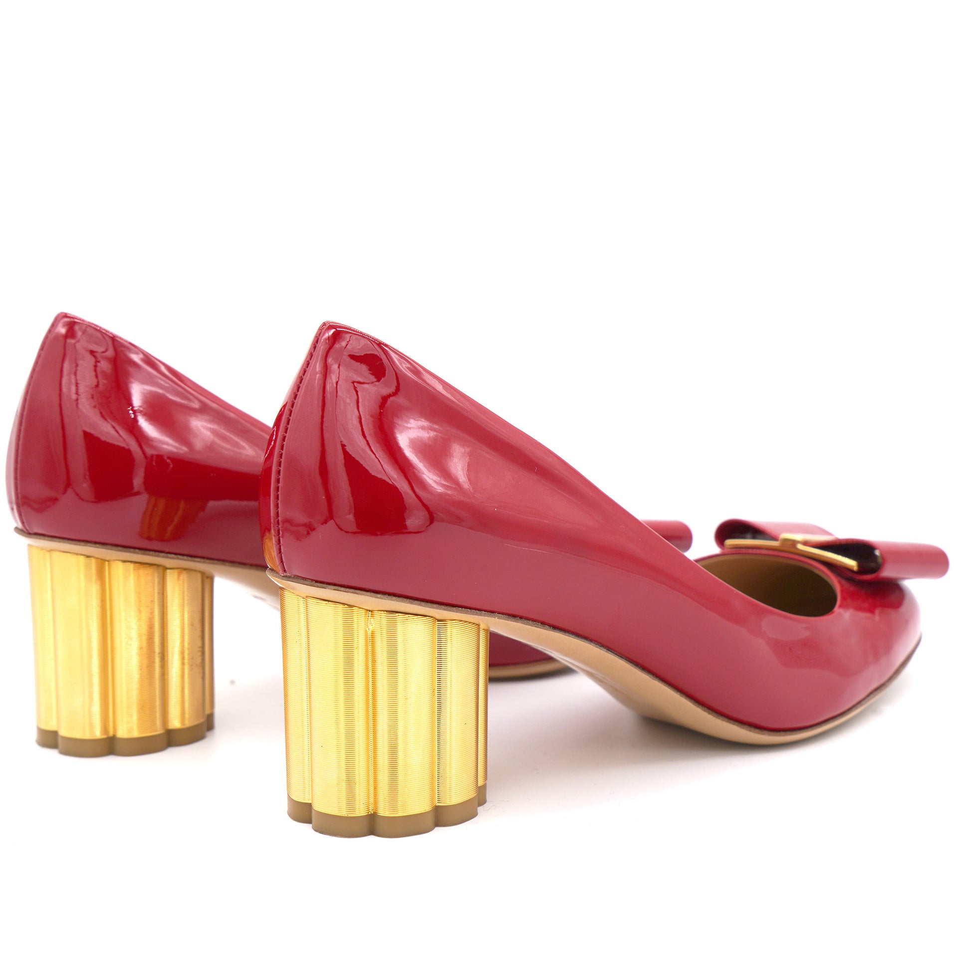 Ferragamo Red Sculpted Block Heel Pumps 8C – STYLISHTOP