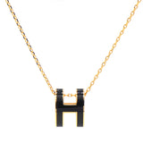 H Black Lacquer Gold Plated Pendant Necklace
