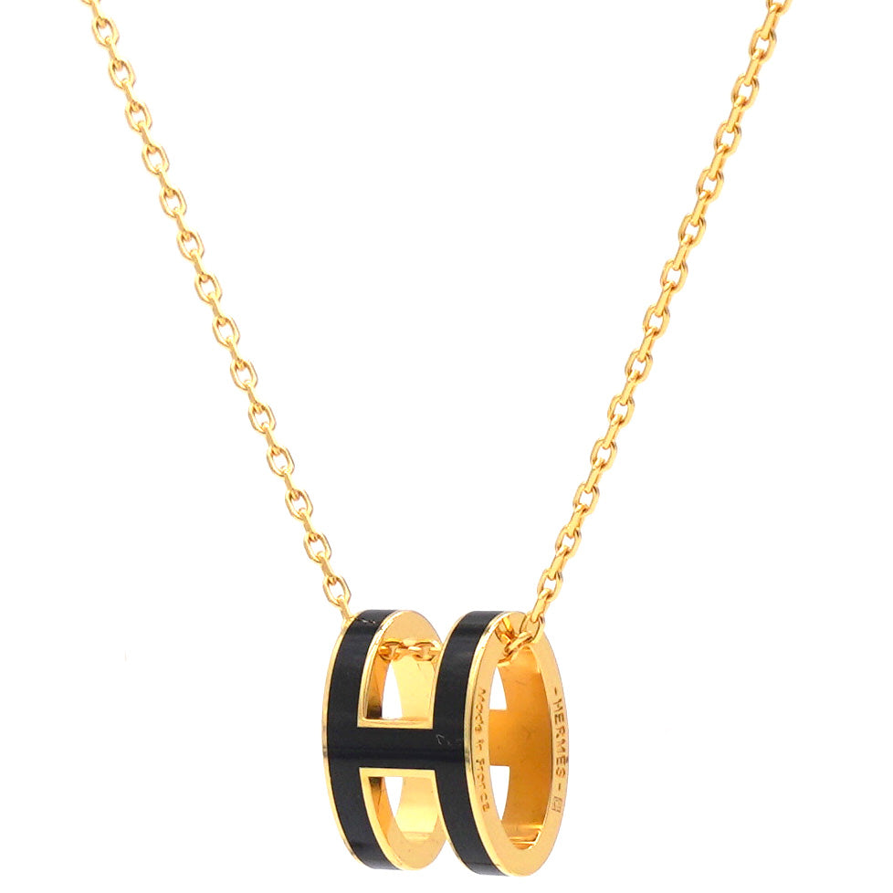 H Black Lacquer Gold Plated Pendant Necklace