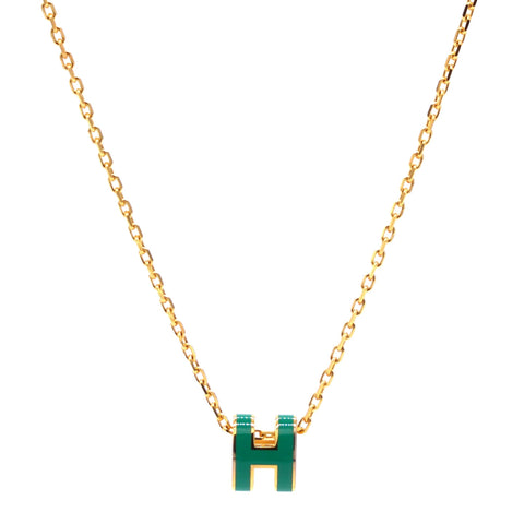 Pop H Mini Green Lacquer Yellow Gold Plated Pendant