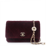 Velvet Quilted Pearl Crush Wallet On Chain WOC Burgundy