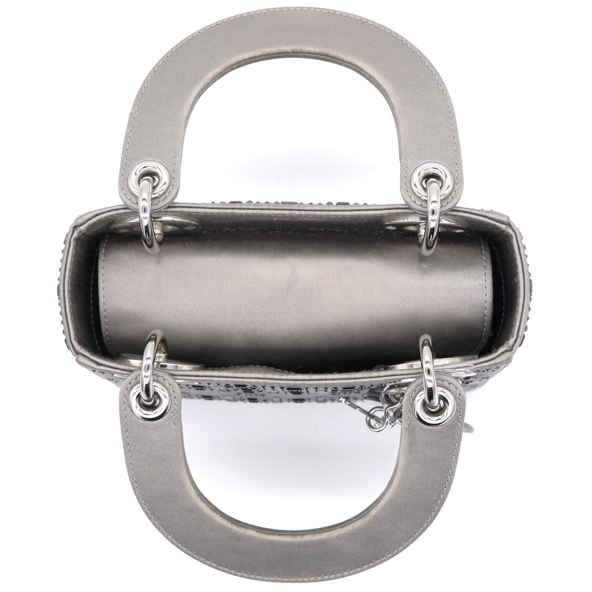 Satin Crystal Cannage Mini Lady Dior Grey