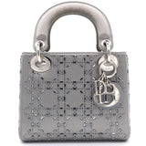 Satin Crystal Cannage Mini Lady Dior Grey