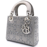 Satin Crystal Cannage Mini Lady Dior Grey