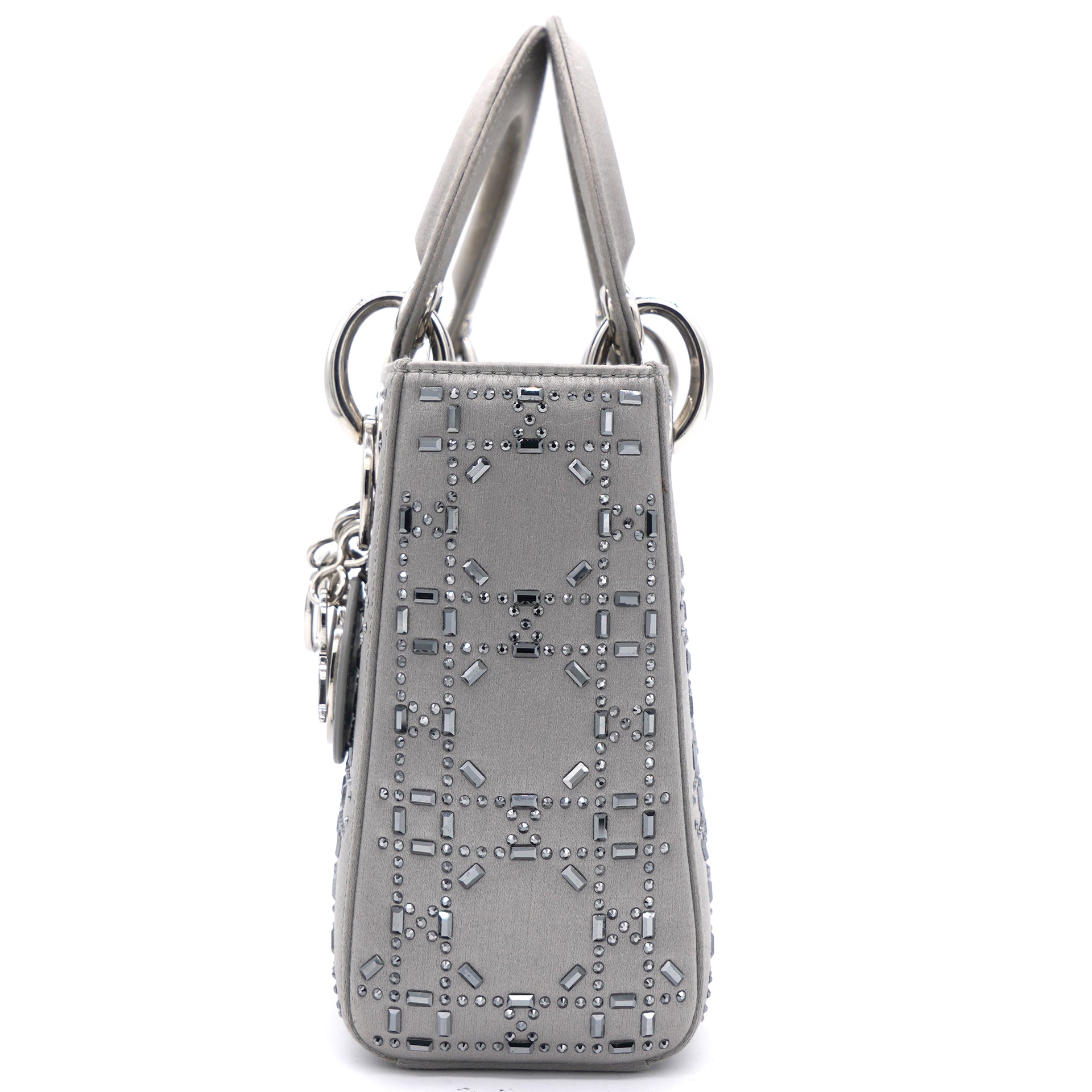 Satin Crystal Cannage Mini Lady Dior Grey