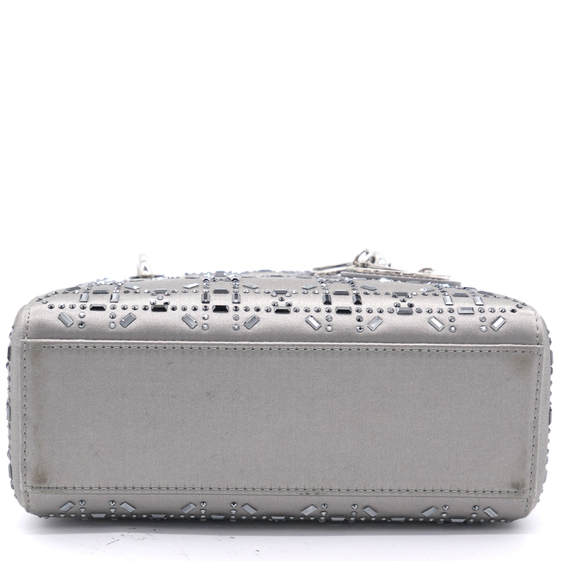 Satin Crystal Cannage Mini Lady Dior Grey