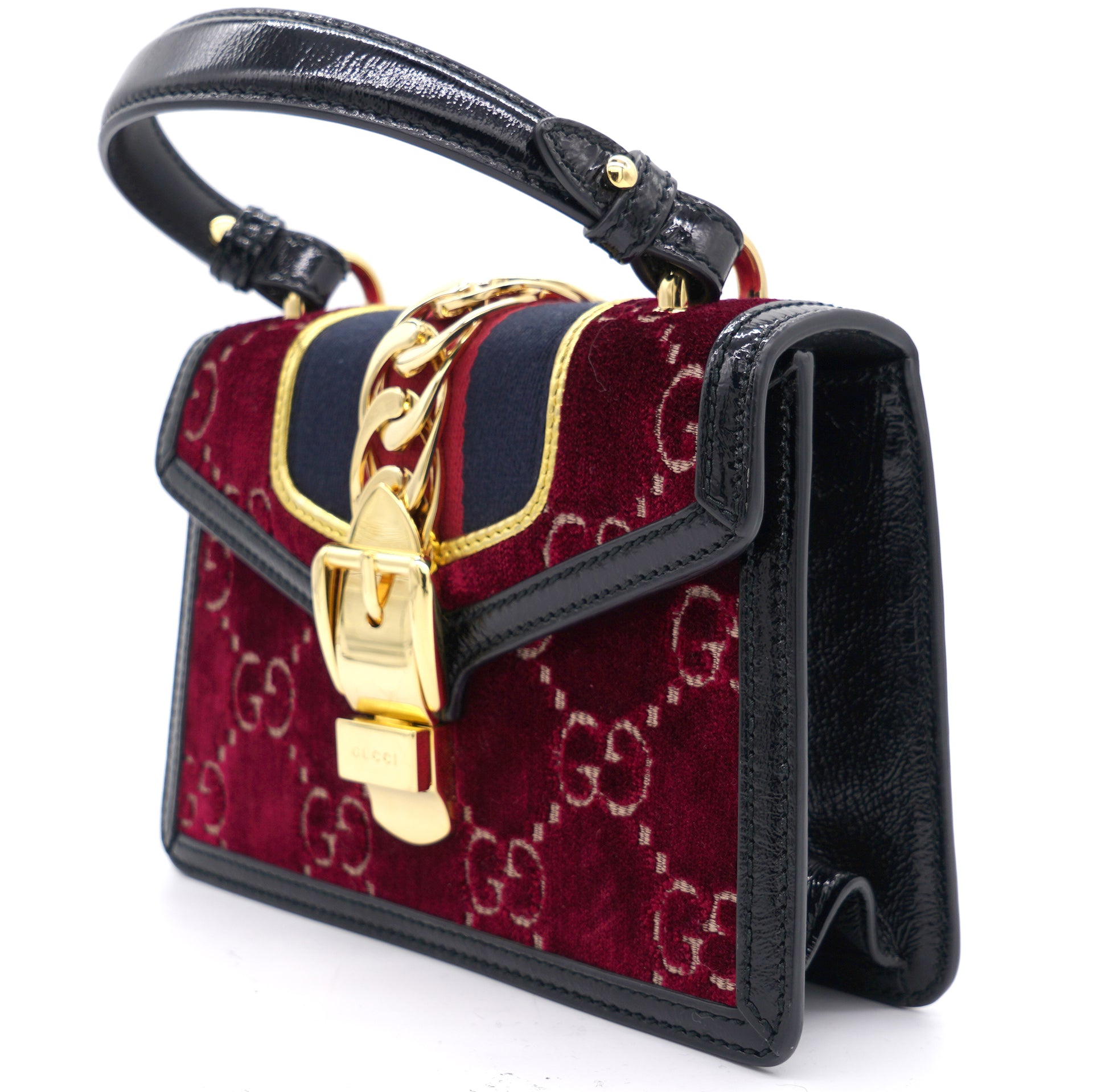 Gucci Multicolor Velvet and Patent Leather Mini Web Chain Sylvie