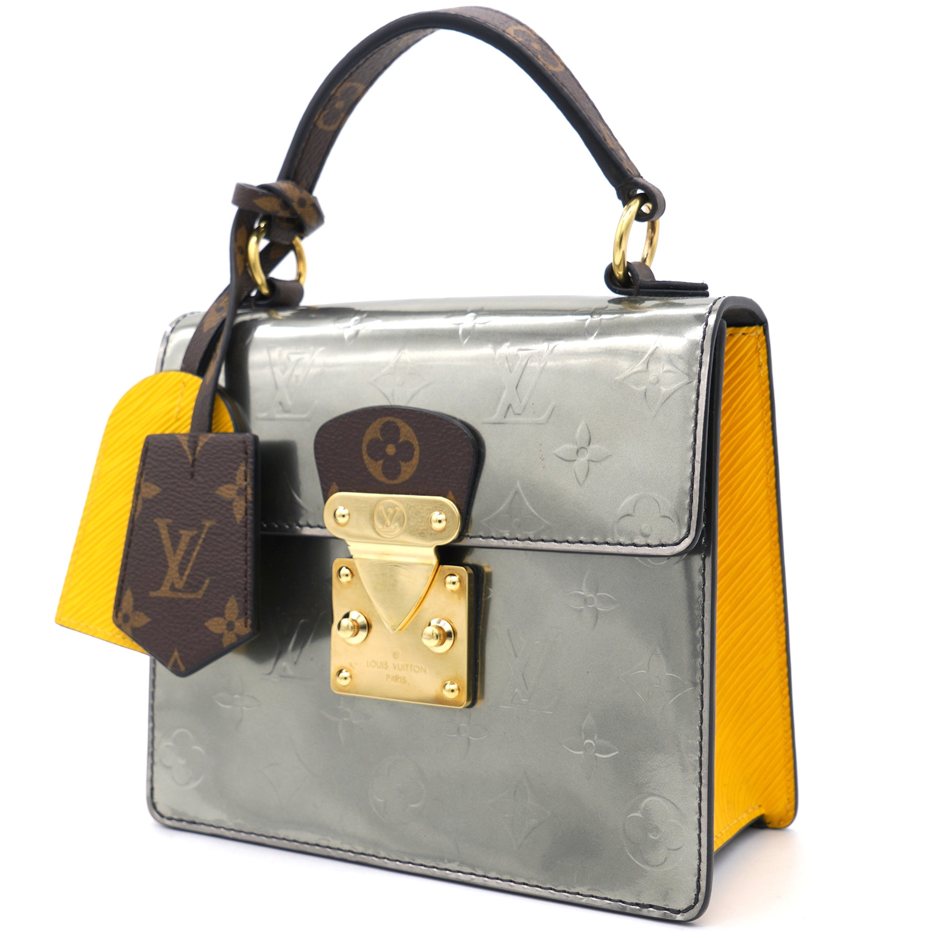 Auth LOUIS VUITTON Spring Street Baby yellow Vernis hand bag