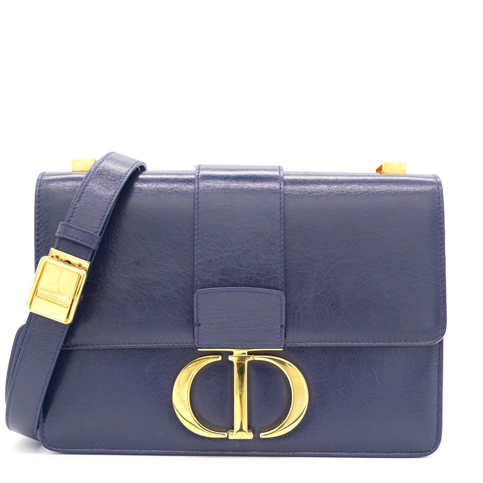 Christian Dior 30 Montaigne Box Crossbody Bag Navy Blue Leather