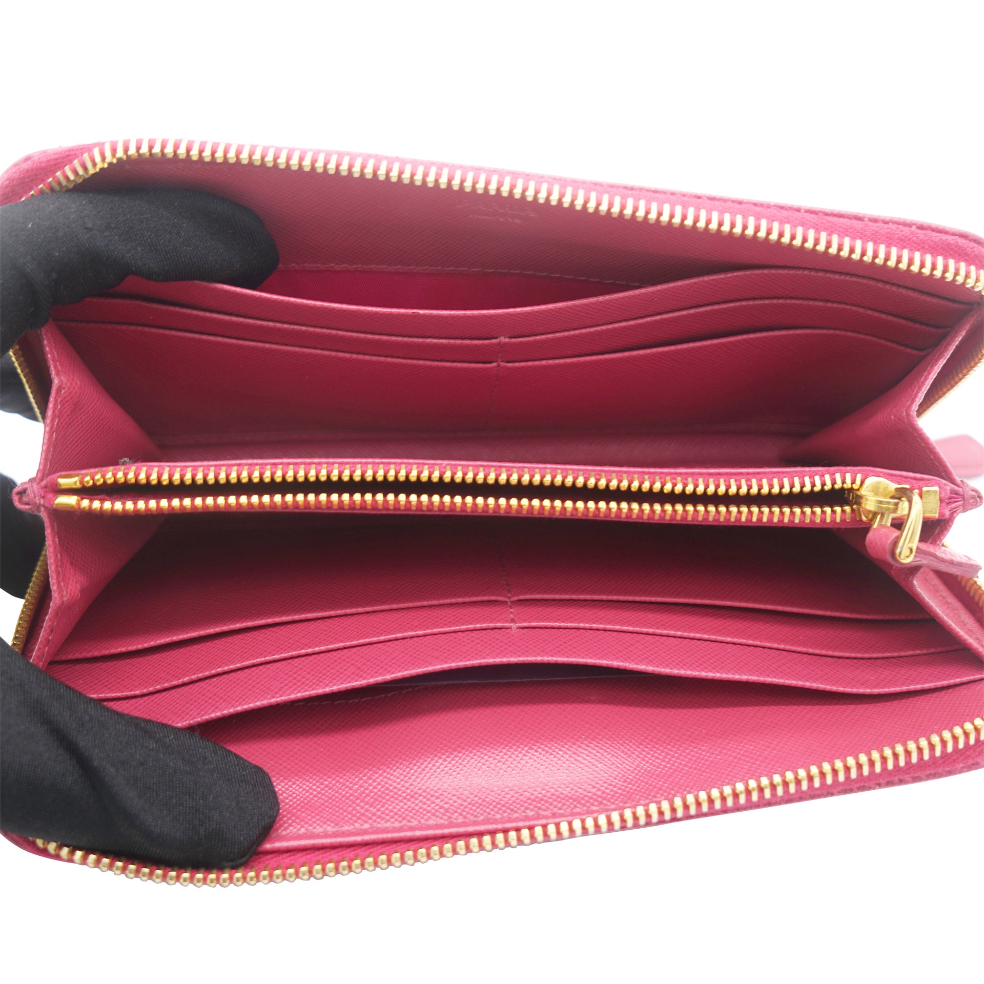 Prada Saffiano Peonia Fiocco Bow Zip Around Wallet PR-W1005P-A002