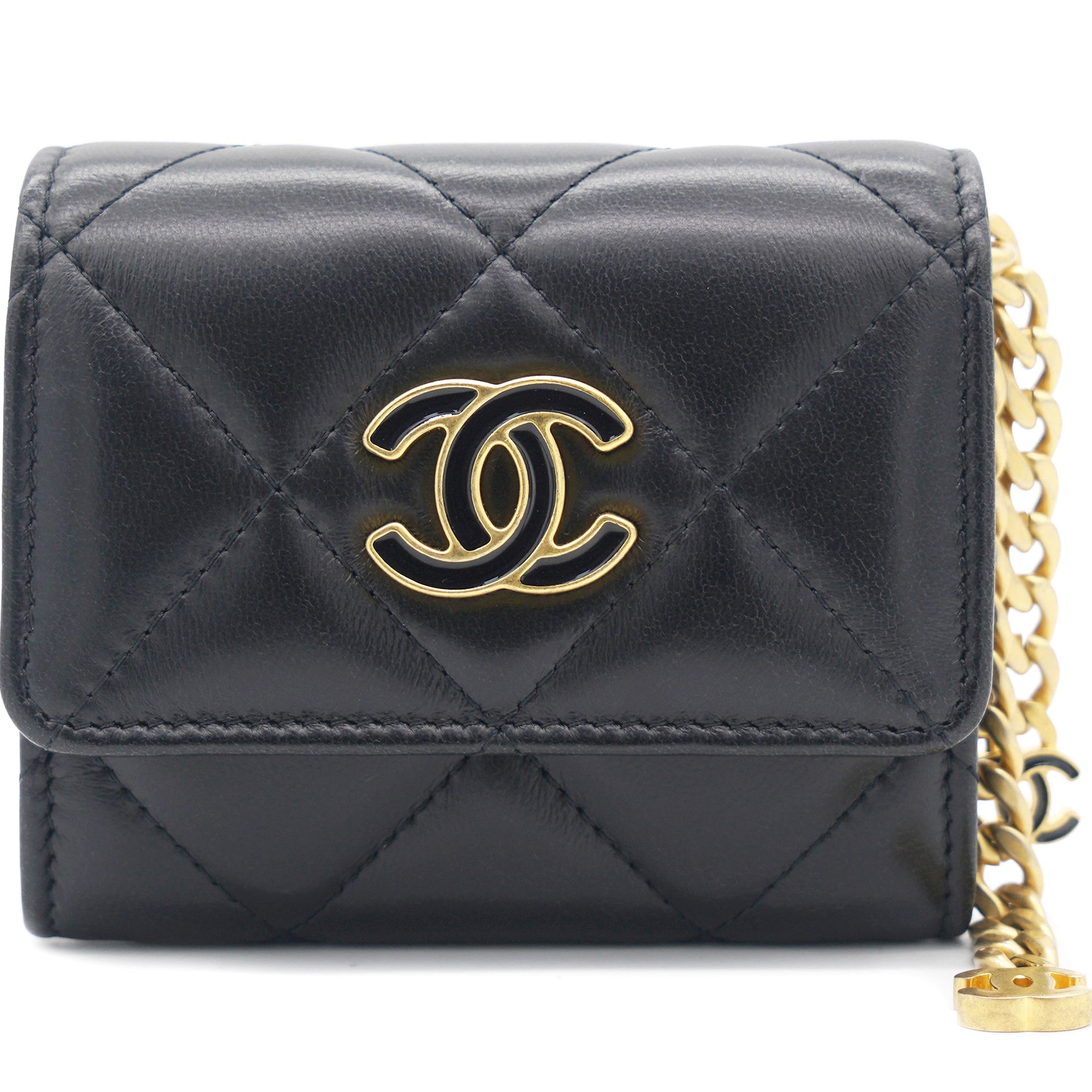 CHANEL 19 Quilted Leather Long Flap Wallet Black