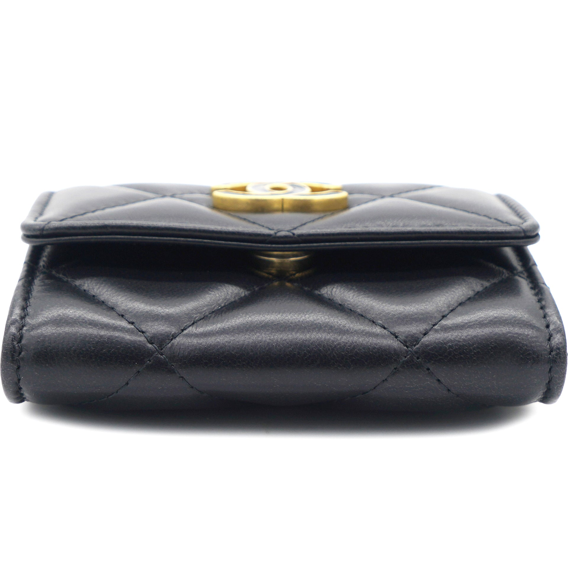 Black Quilted Lambskin Leather cc Enamel Card Holder with Chain