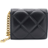 Black Quilted Lambskin Leather cc Enamel Card Holder with Chain