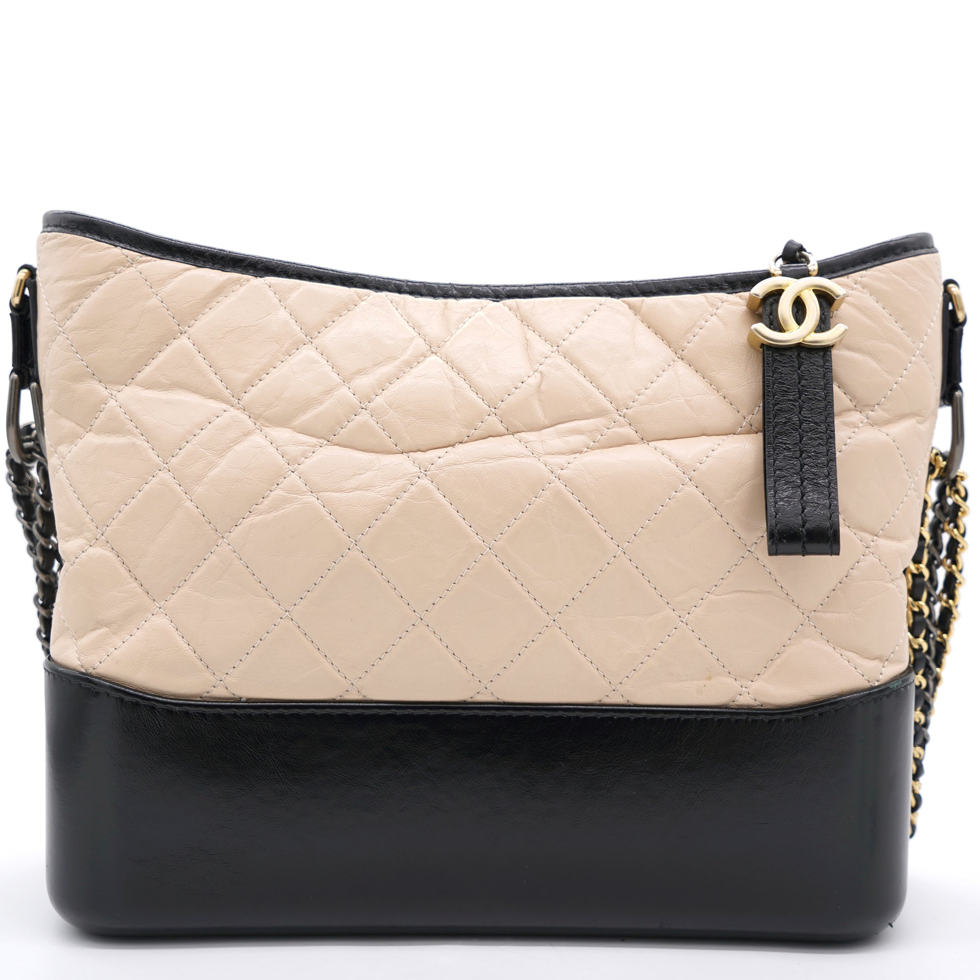 Chanel Gabrielle Hobo Bag Quilted Aged Calfskin Beige/Black in