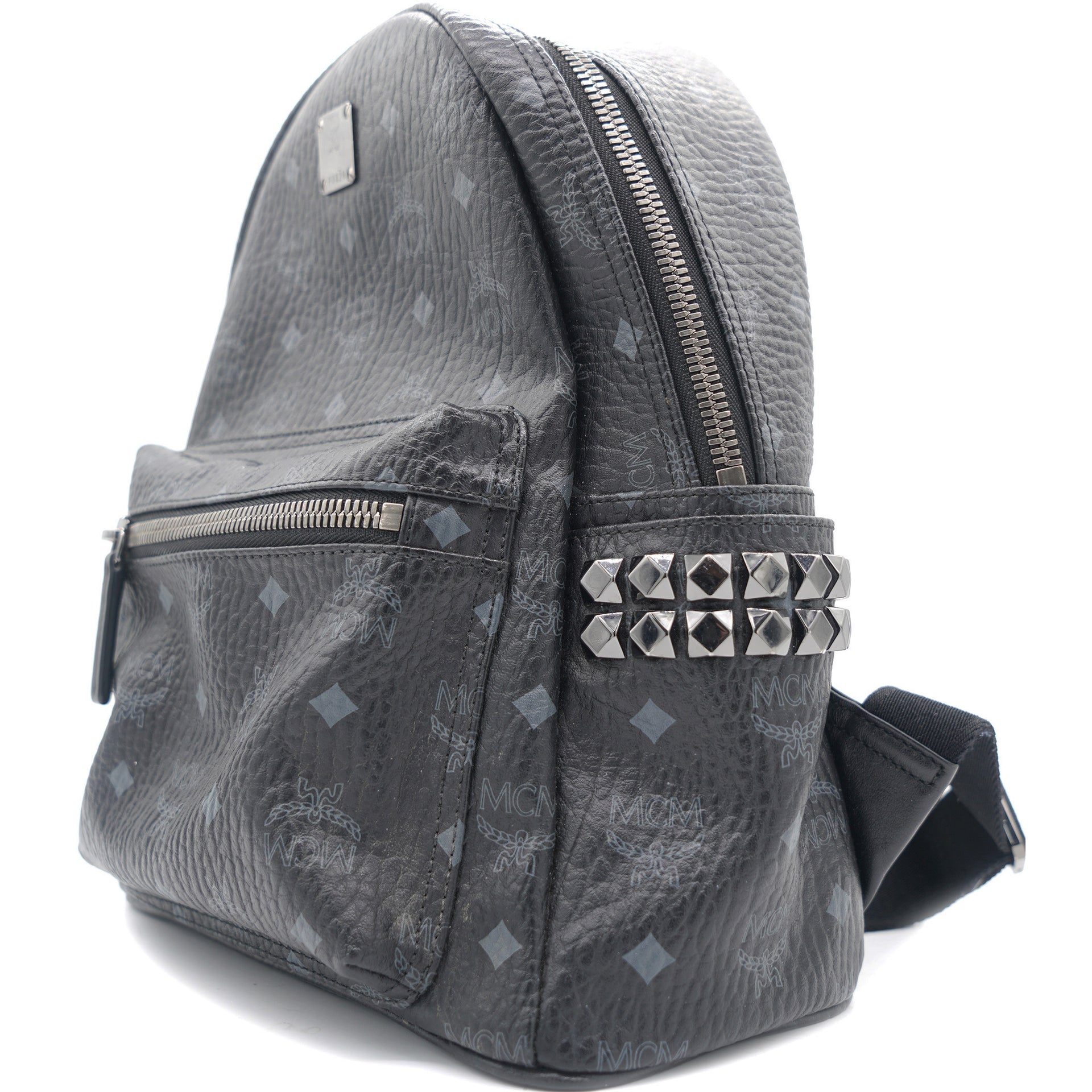 MCM Black/Pink Visetos Leather Large Studded Stark Backpack For