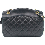 Vintage Chanel Black Quilted Lambskin Leather Chain Shoulder Bag