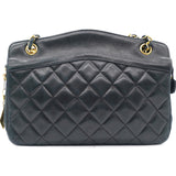 Vintage Chanel Black Quilted Lambskin Leather Chain Shoulder Bag