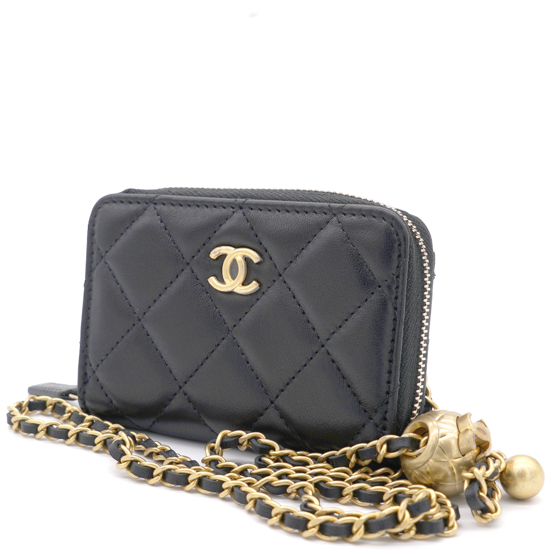 Chanel Mini Handle Flap Coin Purse With Chain Black Lambskin Gold