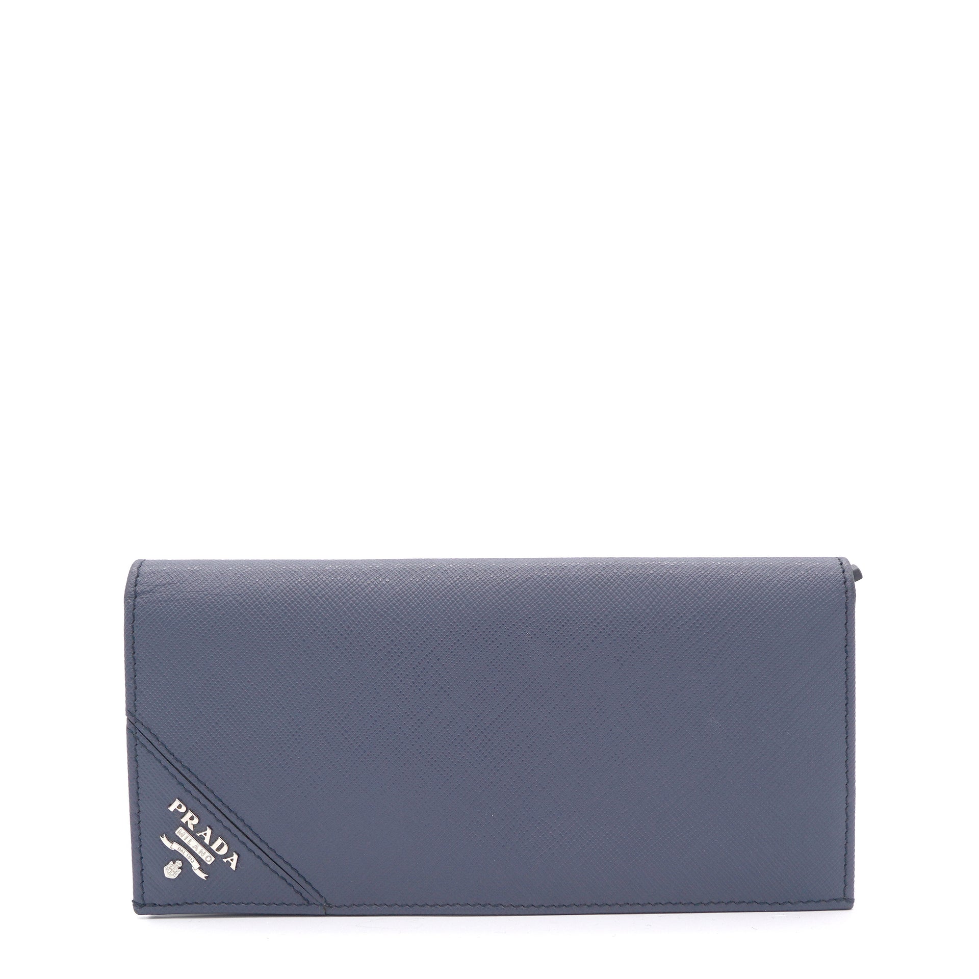 Prada Blue Saffiano Leather Bi-Fold Compact Wallet