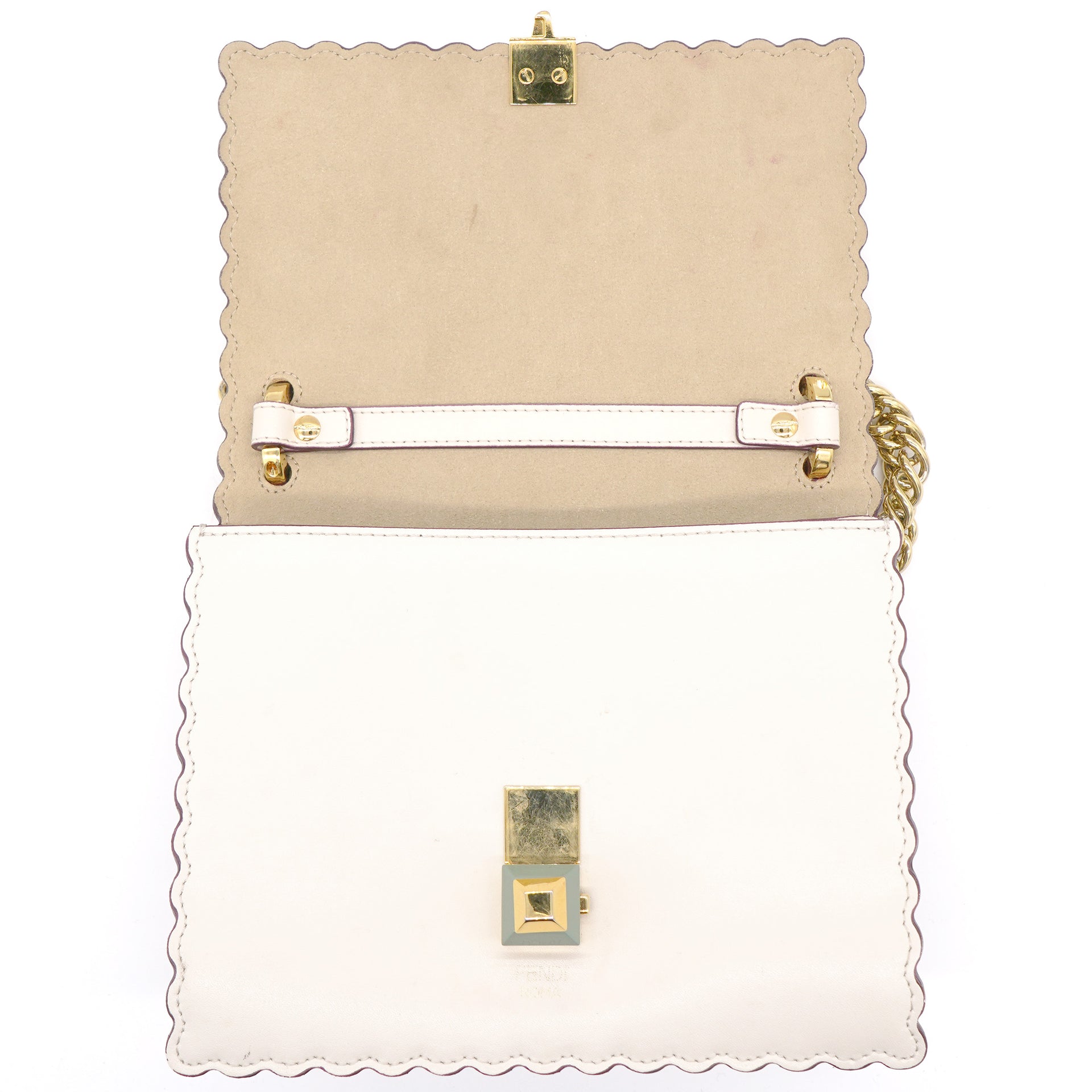 Fendi Ivory Leather Small Scalloped Kan I Shoulder Bag – STYLISHTOP