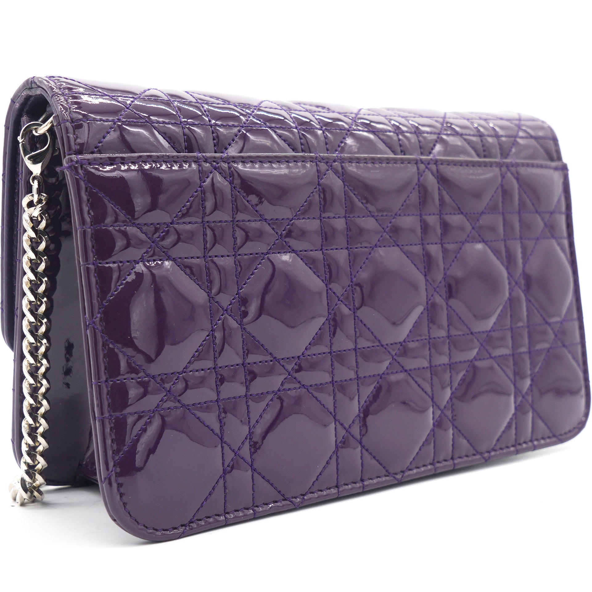 Christian Dior Quilted Patent Leather Lady Dior Clutch Bag