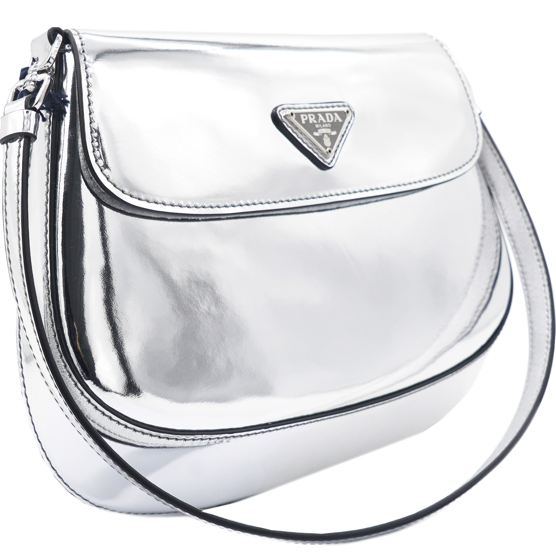White Prada Cleo Brushed Leather Shoulder Bag
