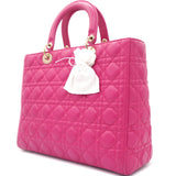 Large Lady Dior Lambskin Hand Bag Pink