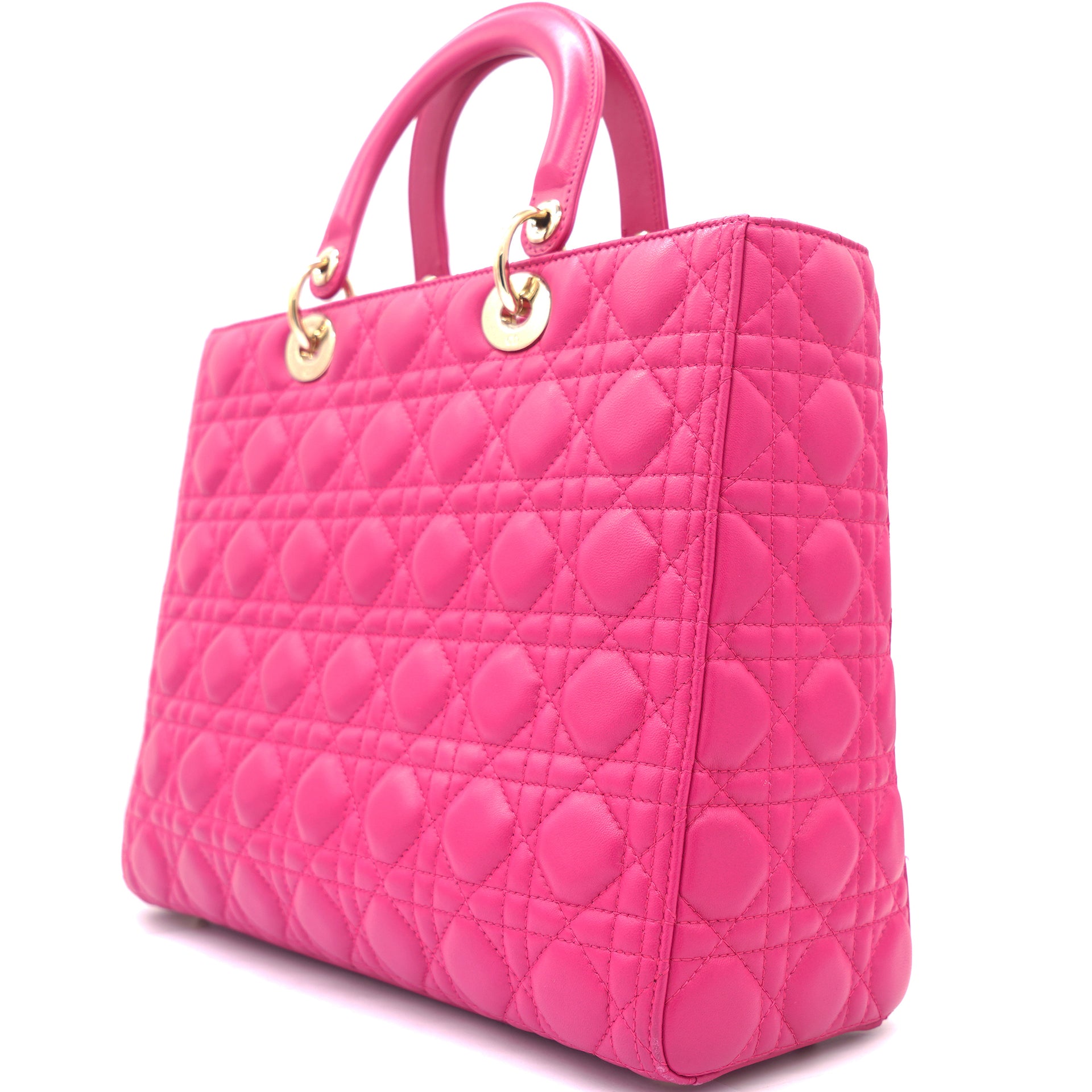 Large Lady Dior Lambskin Hand Bag Pink