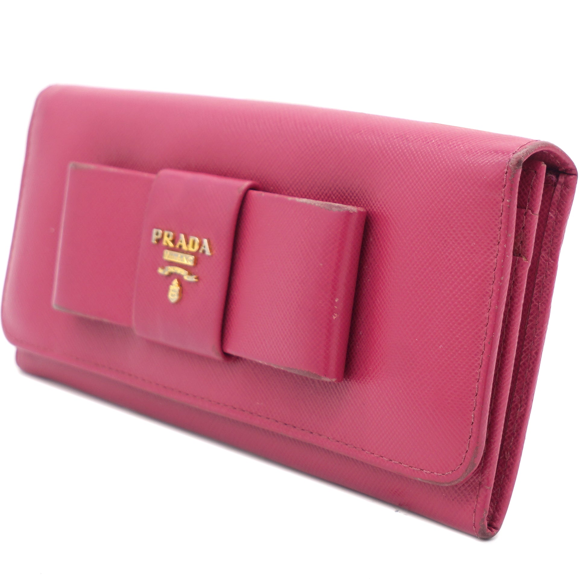 Prada Pink Saffiano Leather Bow Flap Wallet
