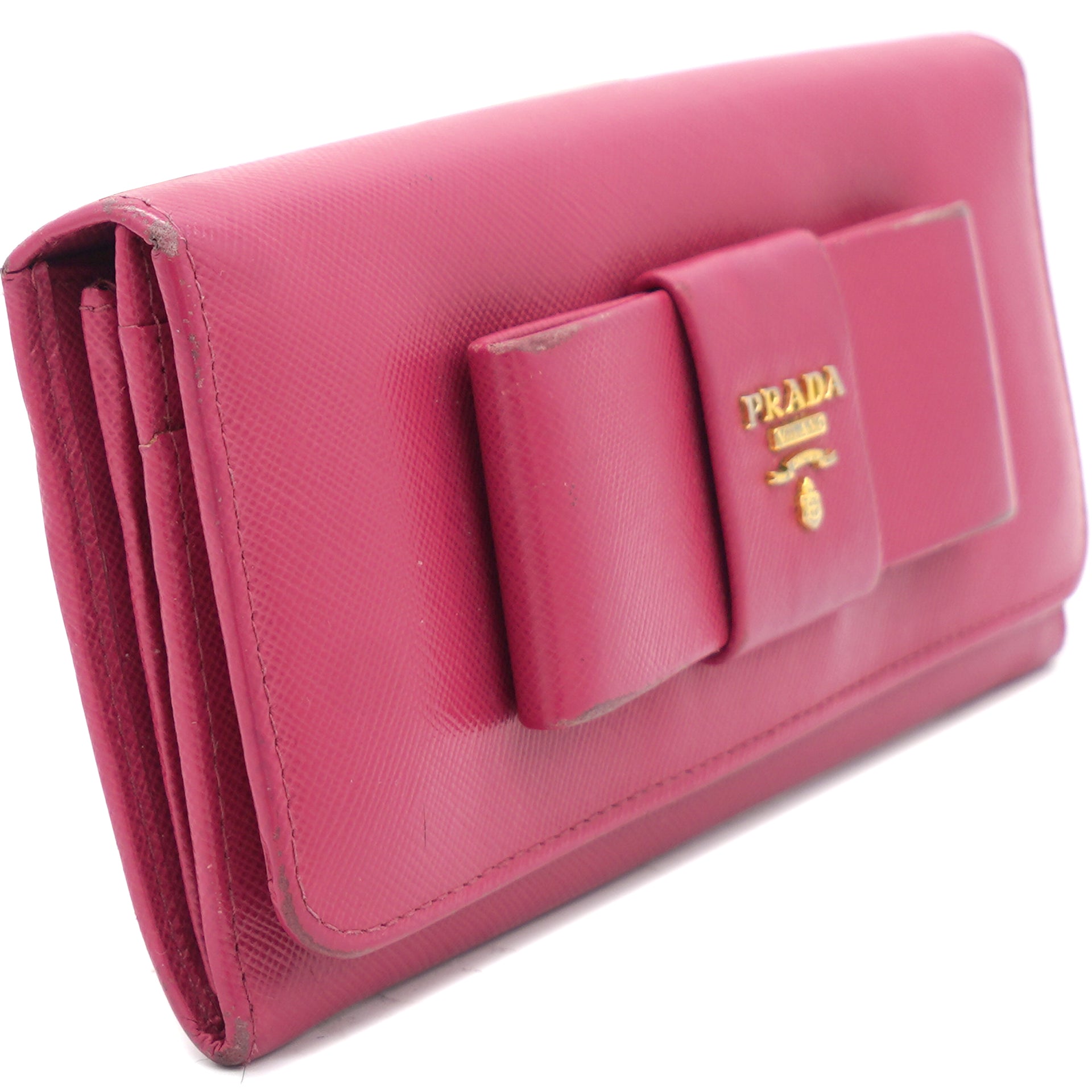 Prada Saffiano Wallet on a Chain, Pink (Peonia)