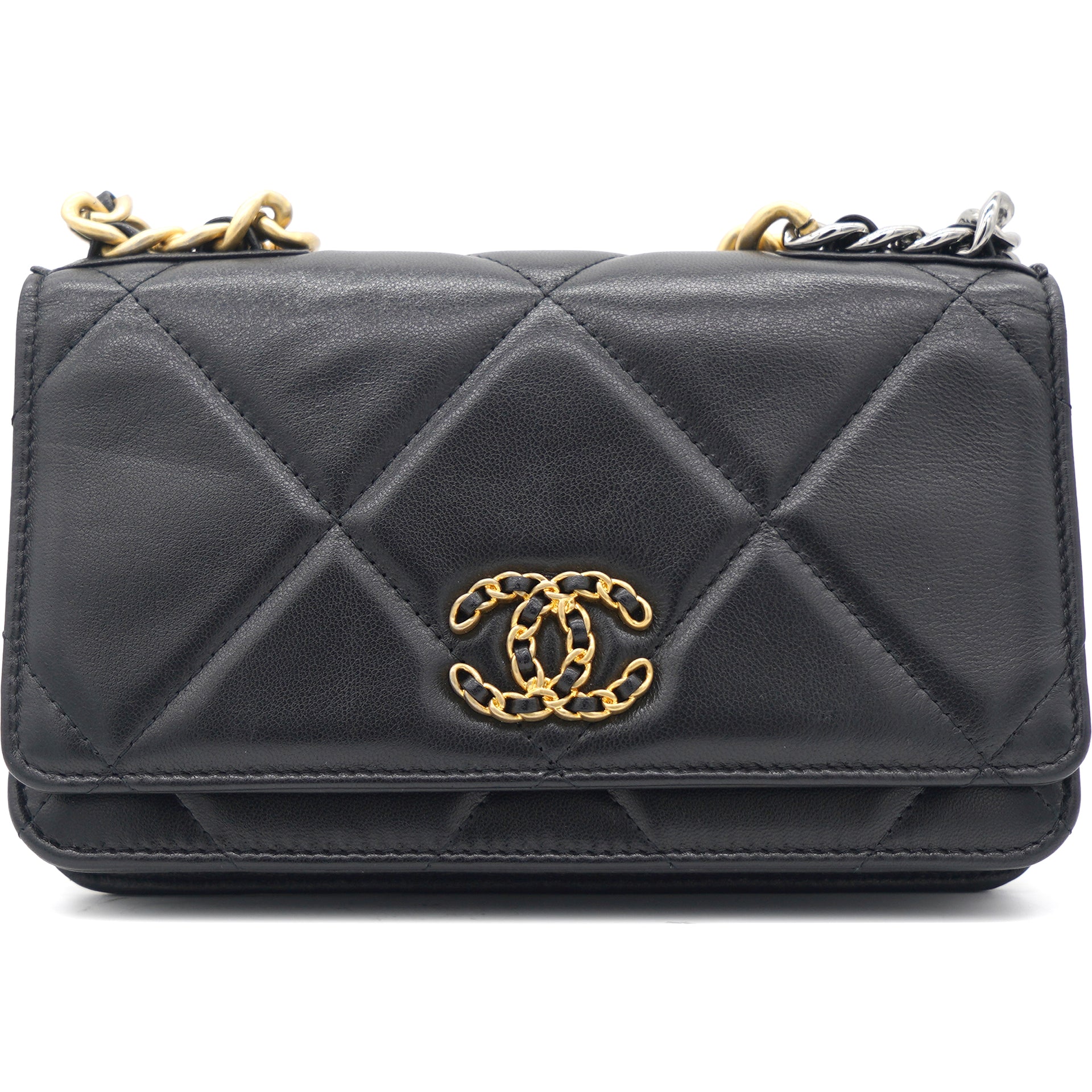Chanel Quilted Wallet on Chain WOC Chain Around Black Lambskin