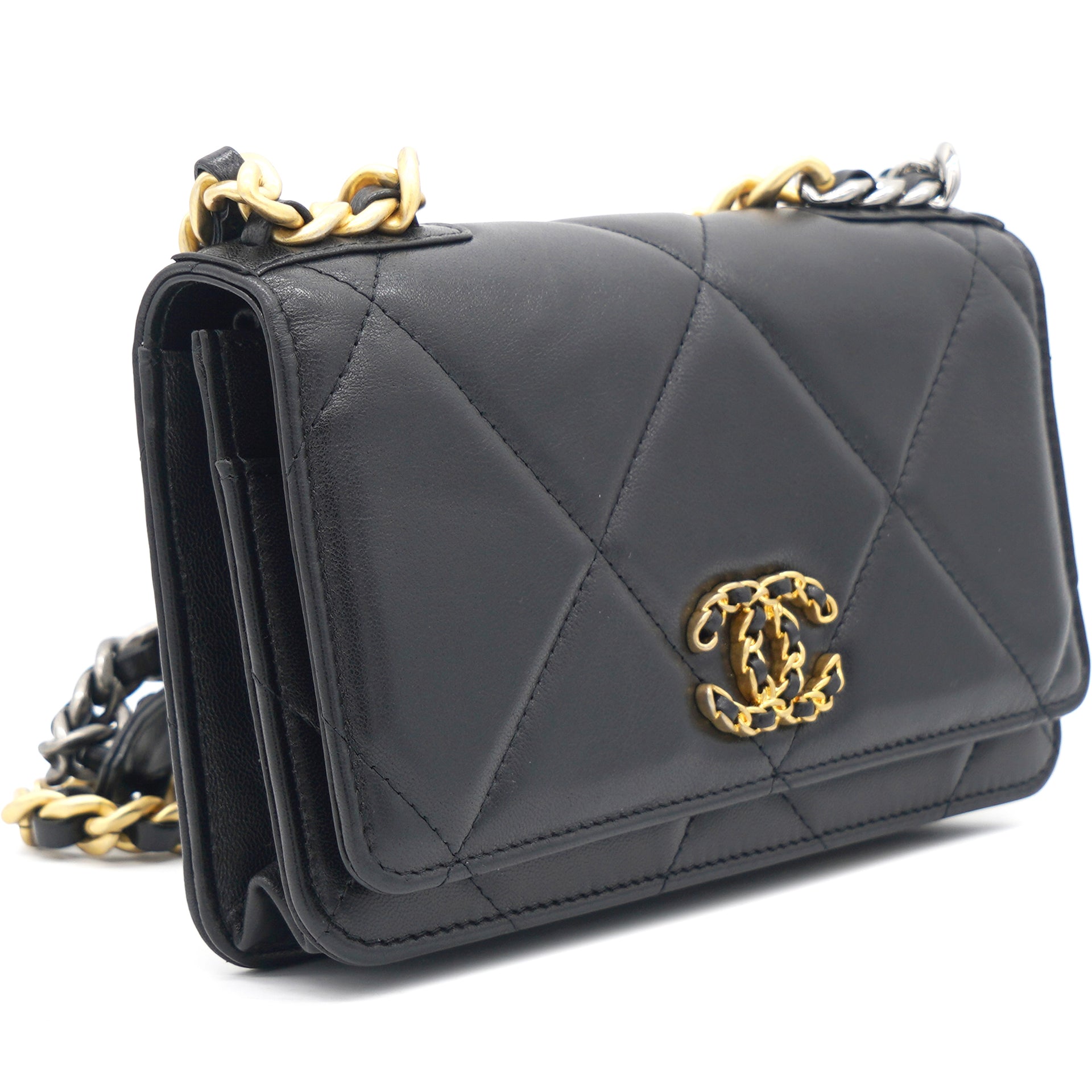 CHANEL Trendy CC Lambskin Leather Wallet On Chain Crossbody Bag Black