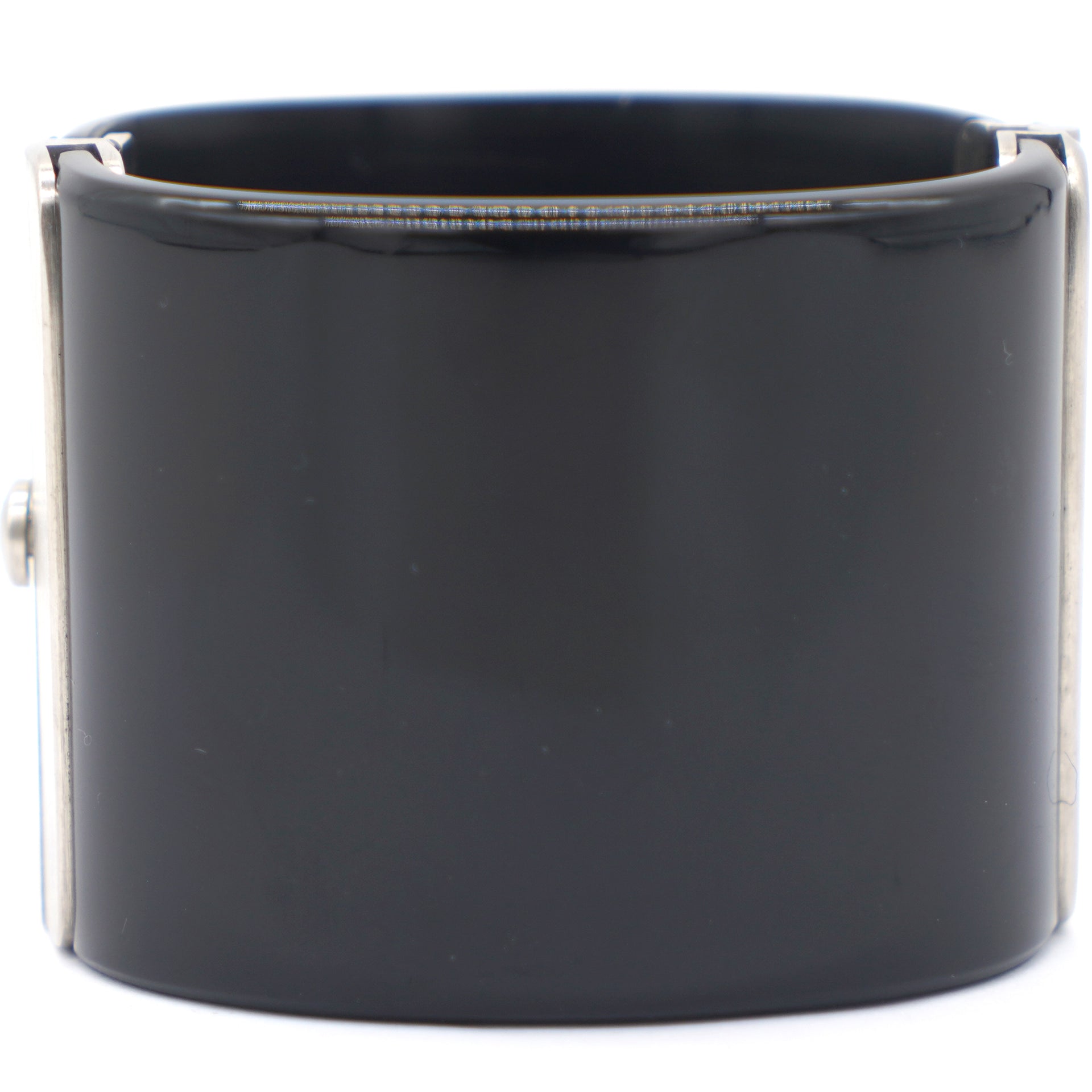 Chanel Black Resin Crystal Verre Crest Cuff For Sale at 1stDibs