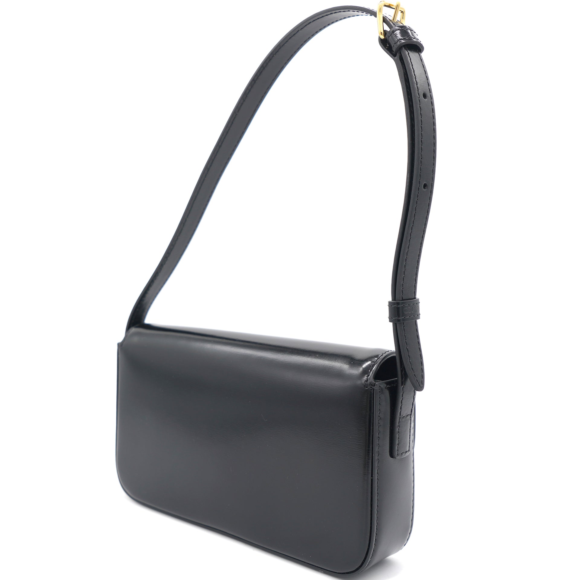 Celine Triomphe Shoulder Bag in Shiny Calfskin Black
