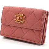 Lambskin Quilted Chanel 19 Tri-Fold Wallet Pink