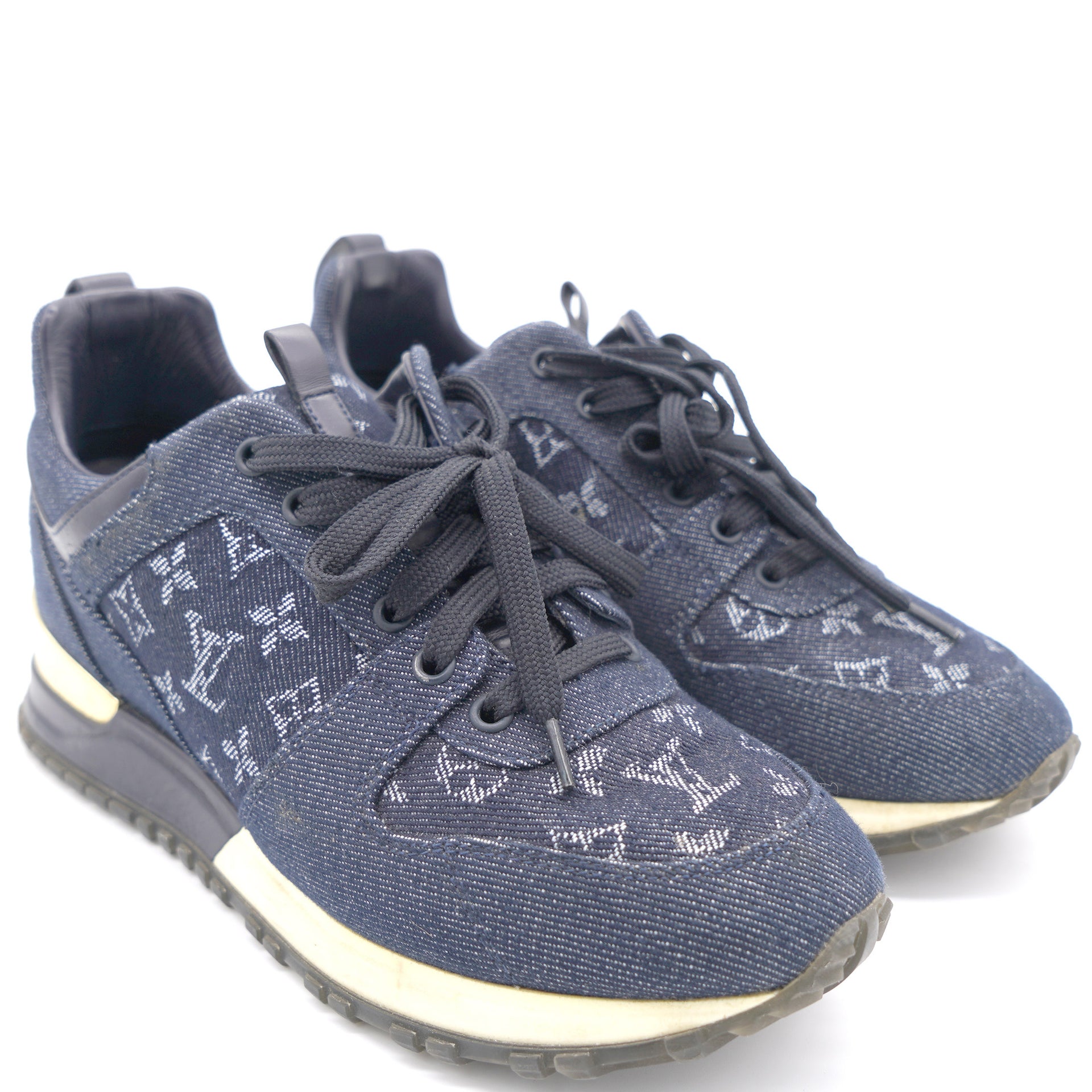 Louis Vuitton Blue Denim And Leather Run Away Sneakers Size 36 at