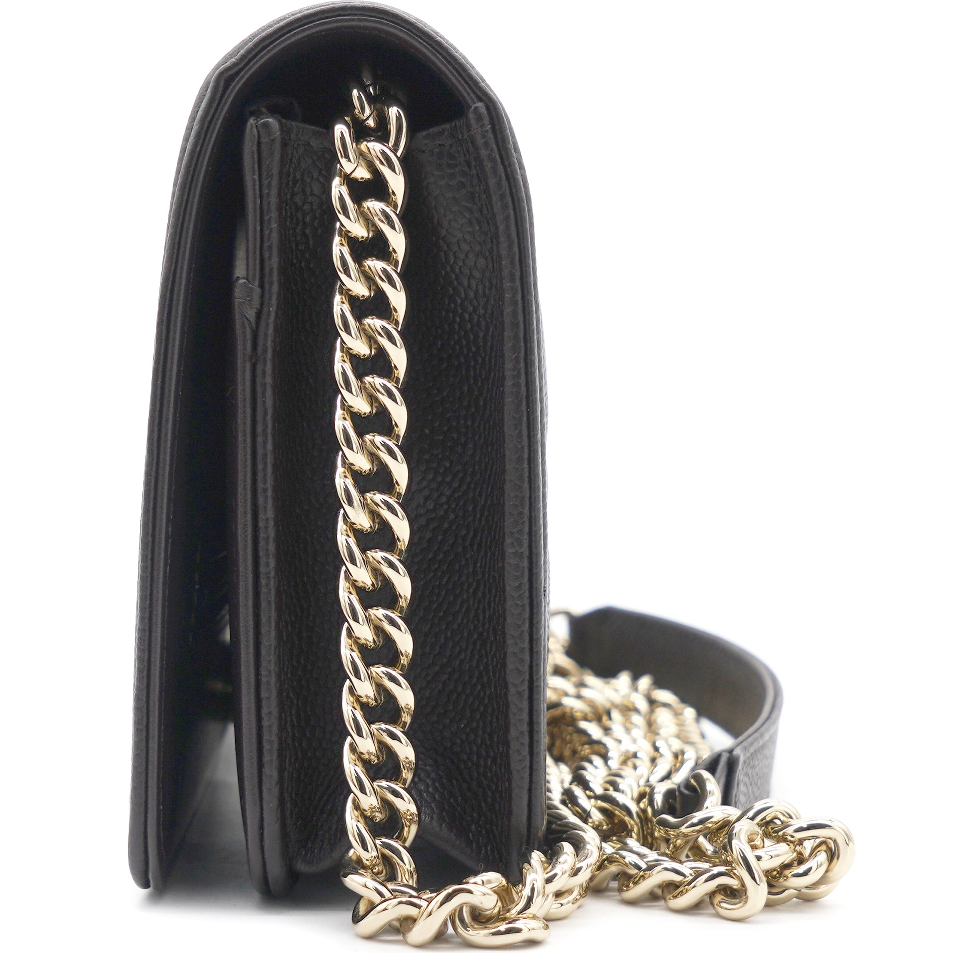 Chanel Patent Caviar Leather CC Crossbody Card Holder Brown Mini Gold Chain