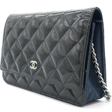 Patent Quilted Wallet on Chain Dark Green