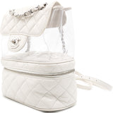 Classic Flap Crumpled Vanity and Resin White Leather Pvc Backpack