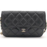 Quilted Black Caviar Wallet Phone Holder Chain Bag