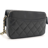 Quilted Black Caviar Wallet Phone Holder Chain Bag