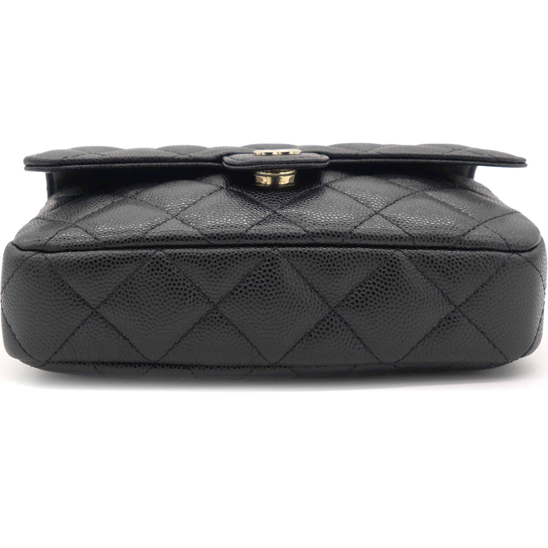 Quilted Black Caviar Wallet Phone Holder Chain Bag