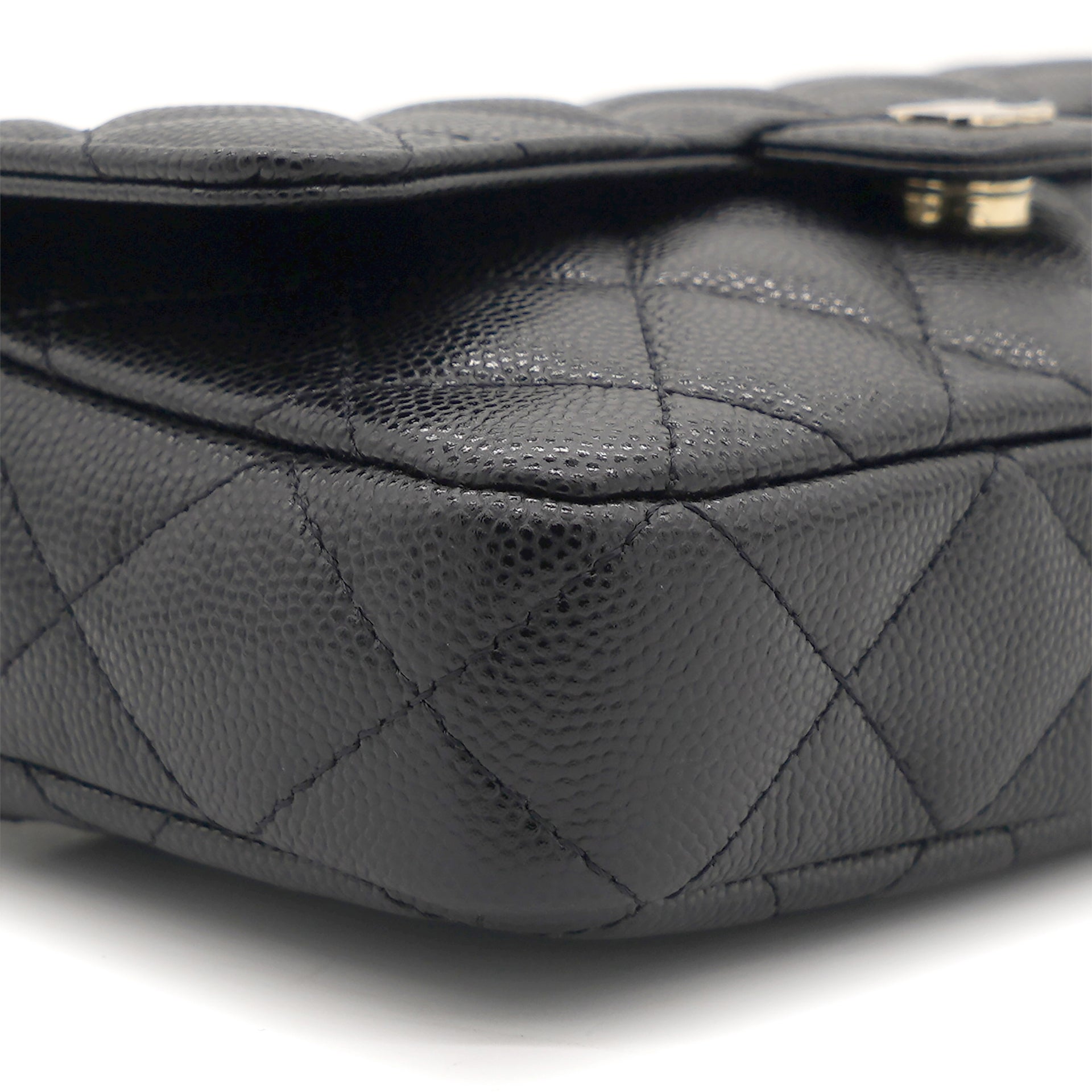 Quilted Black Caviar Wallet Phone Holder Chain Bag