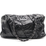 Glazed Calfskin Large Twisted Tote Black