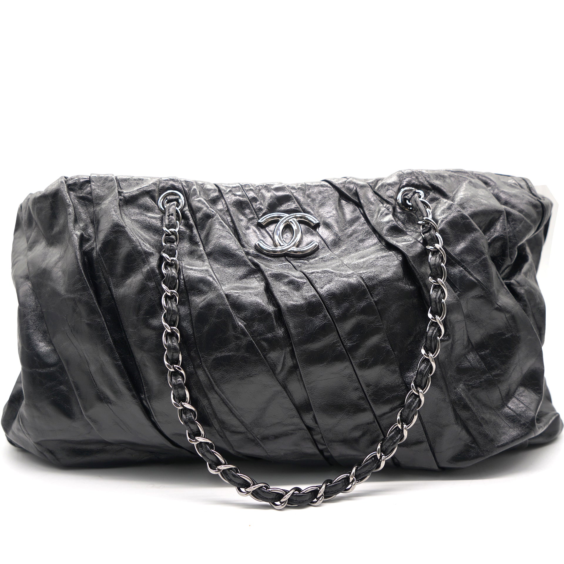 Chanel Black Glazed Chain Large Tote - Vintage Lux