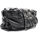 Glazed Calfskin Large Twisted Tote Black