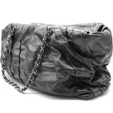 Glazed Calfskin Large Twisted Tote Black