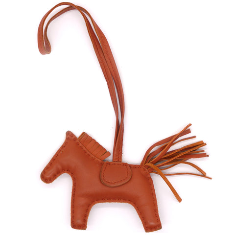 HERMES Milo Lambskin Horse Hair Grigri Rodeo Bag Charm PM Sesame