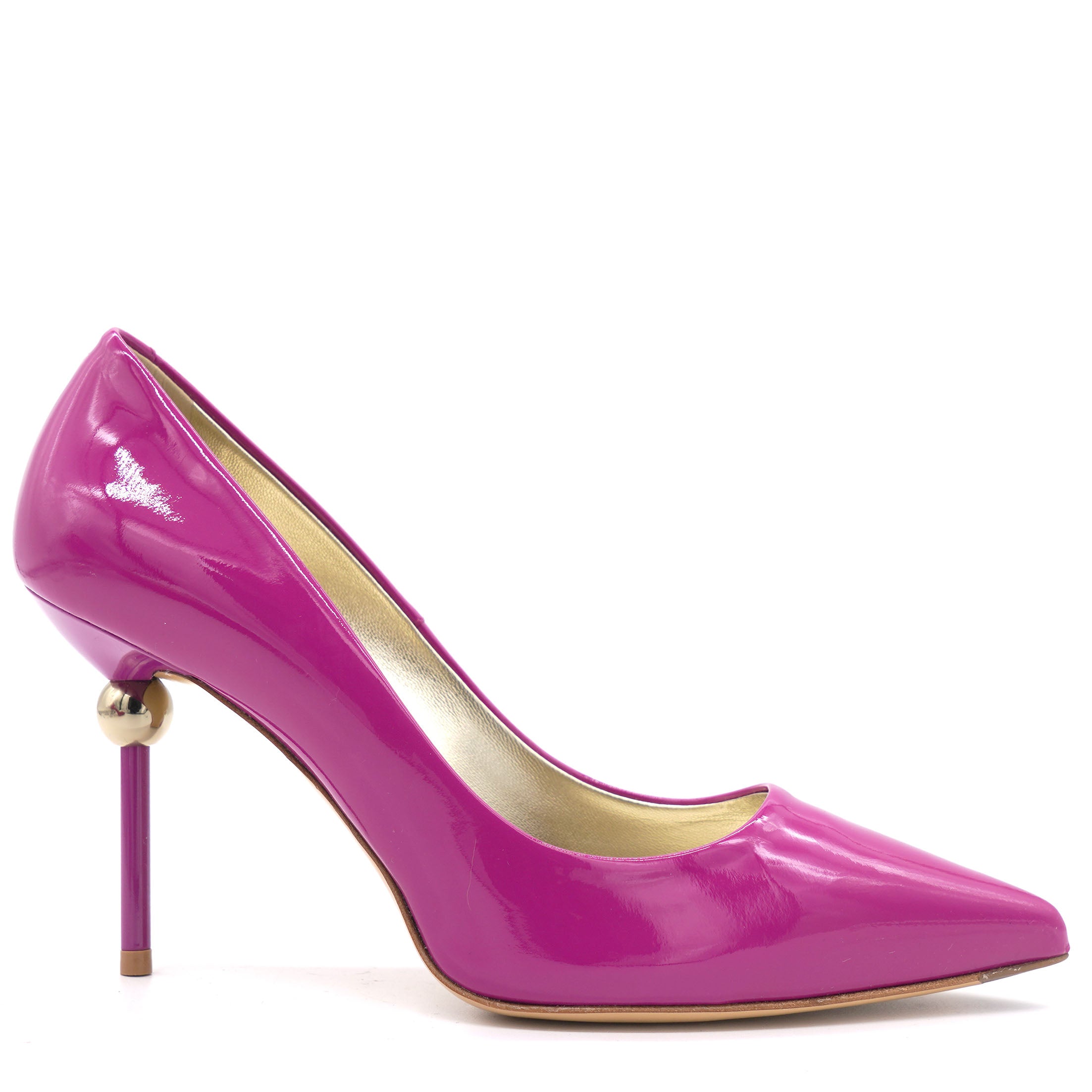 Roger Vivier Fuschia Leather Gold Ball Embellished Heel Pump 35 75mm STYLISHTOP